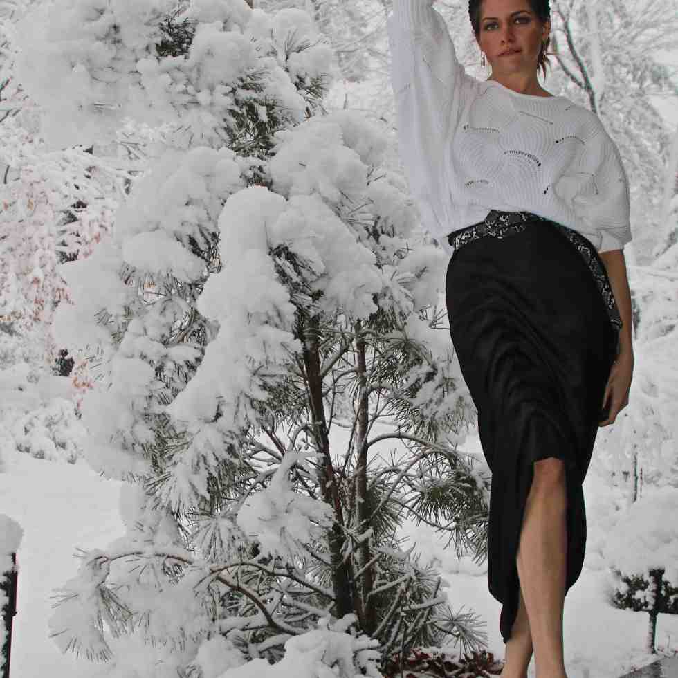 asymmetrical ruched hammered silk Kate Stoltz pencil skirt
